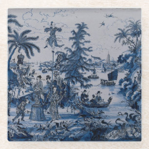 Dessous-de-verre En Verre Chinoiserie Delft Blue et White