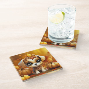 Dessous-de-verre En Verre Chiot Citrouille d'automne