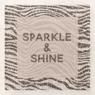 Dessous-de-verre En Verre Chocolat Brown crème Blush Zebra Parties scintilla