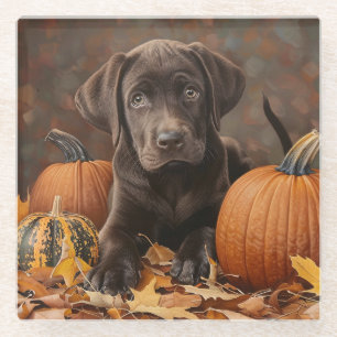 Dessous-de-verre En Verre Chocolat Labrador Retriever Automne