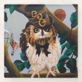 Dessous-de-verre En Verre Chouette à chapeau en haut de Steampunk (Devant)