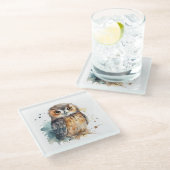Dessous-de-verre En Verre Chouette d'aquarelle mignonne (Incliné)