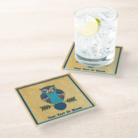 Dessous-de-verre En Verre Chouette d'art populaire nordique (Incliné)