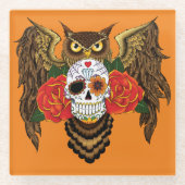 Dessous-de-verre En Verre Chouette Rose crâne sucre (Devant)