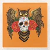 Dessous-de-verre En Verre Chouette Rose Sugar SKull (Devant)