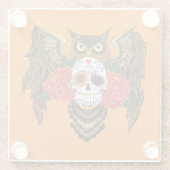 Dessous-de-verre En Verre Chouette Rose Sugar SKull (Dos)