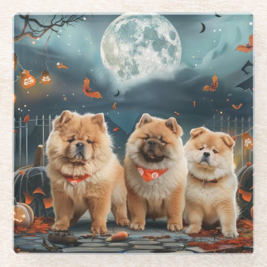 Dessous-de-verre En Verre Chow Chow Halloween Éffrayant (Devant)