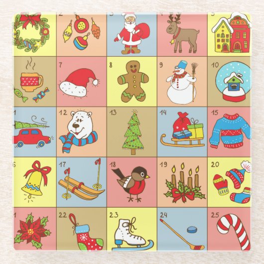 Dessous-de-verre En Verre Christmas Advent : Collection d'éléments Doodle (Devant)