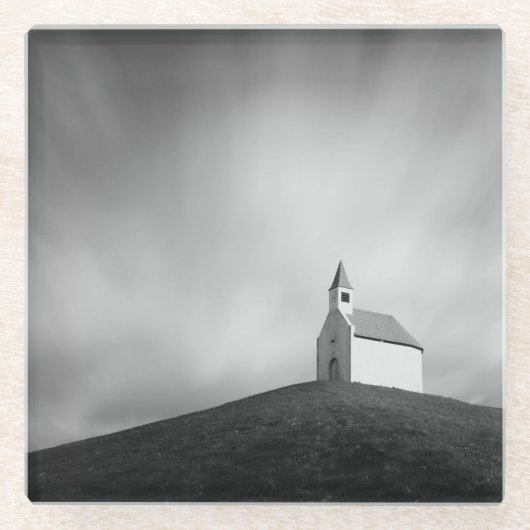 Dessous-de-verre En Verre Chuch sur une colline en noir et blanc (Devant)