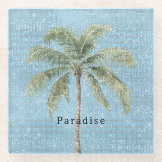 Dessous-de-verre En Verre Ciel Bleu Palmier Tropical Étincelle