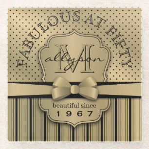 Dessous-de-verre En Verre cinquantième Arc de rayures de point de polka d'o