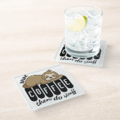 Dessous-de-verre En Verre Citation de café mignon couché (Incliné)