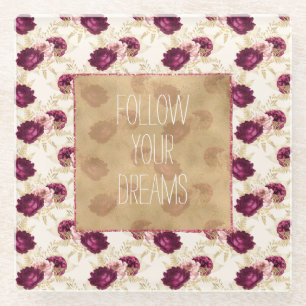 Dessous-de-verre En Verre Citation florale rose crème