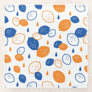 Dessous-de-verre En Verre Citron bleu et orange Motif Jouer sur le thème des