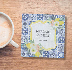 Dessous-de-verre En Verre Citron Citrus italien Carreaux méditerranéens Moti