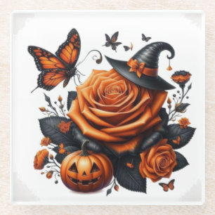 Dessous-de-verre En Verre Citrouille Chapeau de Sorcière Rose Orange Hallowe