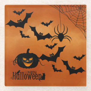Dessous-de-verre En Verre Citrouille Effrayant Et Chauves-Fesses
