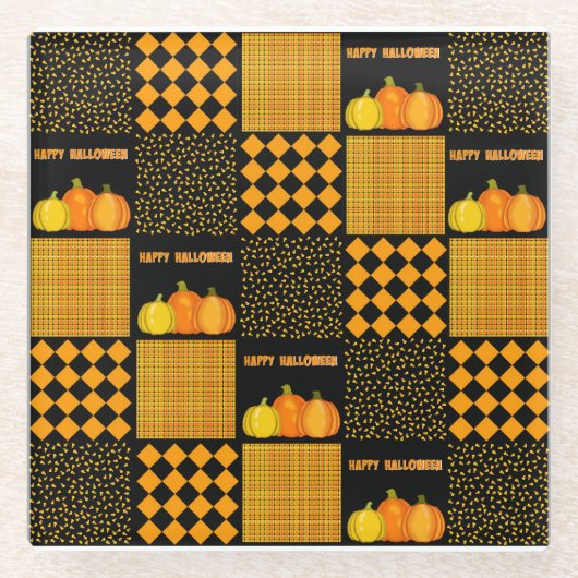 Dessous-de-verre En Verre Citrouille Halloween Patchwork Motif (Devant)