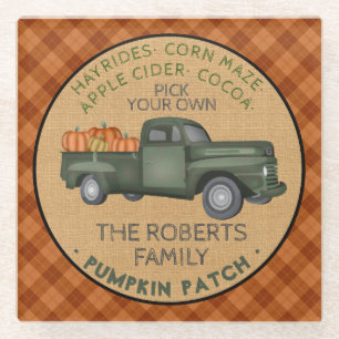 Dessous-de-verre En Verre Citrouille Patch Farm Rustic Automne Plaid Camion 