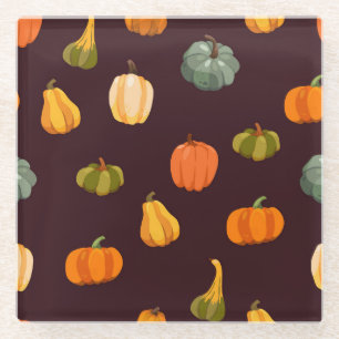 Dessous-de-verre En Verre Citrouilles colorés : Élégance d'automne foncé.