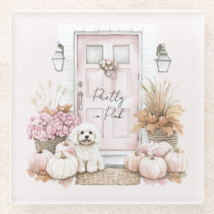 Dessous-de-verre En Verre Citrouilles Fleurs Chien Porte Rose