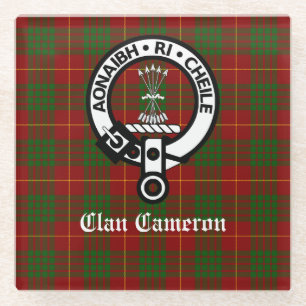 Dessous-de-verre En Verre Clan Cameron Crest Badge & Tartan personnalisable