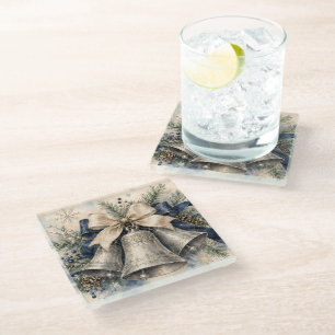 Dessous-de-verre En Verre Clochettes de Noël en argent élégantes à l'aquarel