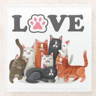 Dessous-de-verre En Verre Clowder mignon de chats illustration avec LOVE