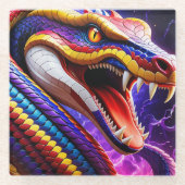 Dessous-de-verre En Verre Cobra rouge vif écailles bleu et jaune (Devant)