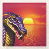 Dessous-de-verre En Verre Cobra serpent avec des écailles violettes et jaune (Devant)