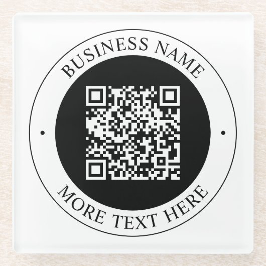 Dessous-de-verre En Verre Code QR avec nom d'entreprise Texte circulaire mod (Devant)