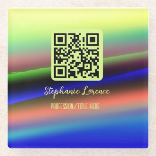 Dessous-de-verre En Verre Code QR bleu jaune ajouter nom profession titre im