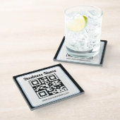 Dessous-de-verre En Verre Code QR éditable & Texte avec bordure bleu clair (Incliné)