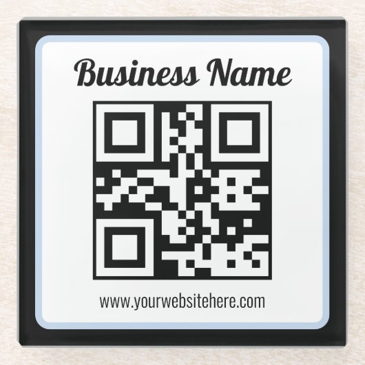 Dessous-de-verre En Verre Code QR éditable & Texte avec bordure bleu clair (Devant)