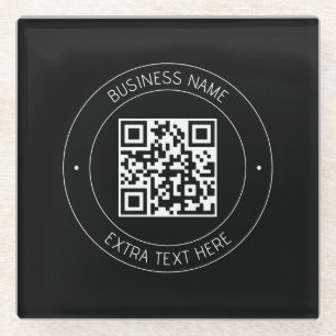Dessous-de-verre En Verre Code QR et texte modifiable   Noir et blanc