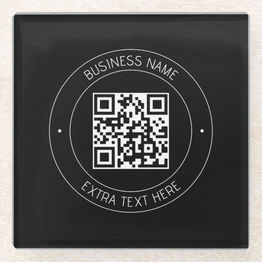 Dessous-de-verre En Verre Code QR et texte modifiable | Noir et blanc (Devant)