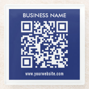 Dessous-de-verre En Verre Code QR (généré instantanément) modifiable Bleu