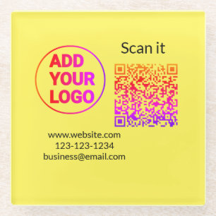 Dessous-de-verre En Verre Code QR simple minimaliste ajouter un logo scanner