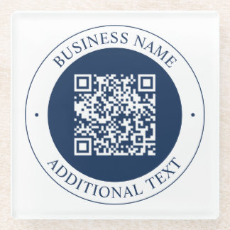 Dessous-de-verre En Verre Code QR & Texte personnalisables | Bleu marine fon