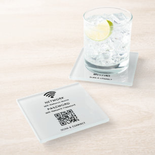 Dessous-de-verre En Verre Code QR Wifi Élégant Simple Blanc Mot de Passe Rés