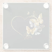 Dessous-de-verre En Verre Coeur aux papillons d'or (Dos)