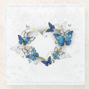 Dessous-de-verre En Verre Coeur bijoux avec papillons Morpho
