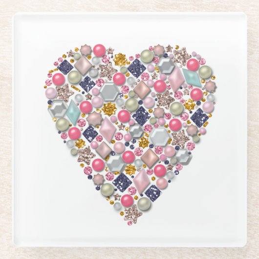Dessous-de-verre En Verre Cœur de perles (Devant)