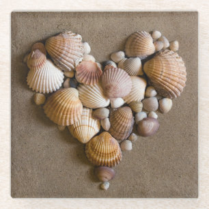 Dessous-de-verre En Verre Coeur de Valentine fait avec des coquilles