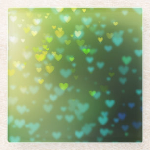 Dessous-de-verre En Verre Cœurs Bokeh Verts Saint-Valentin Printemps