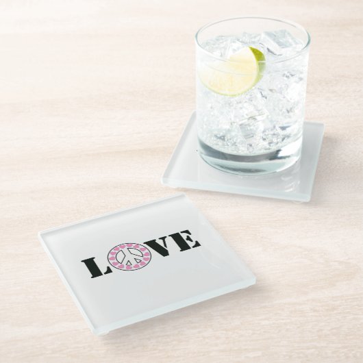 Dessous-de-verre En Verre Coeurs de paix d'amour rose (Incliné)