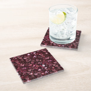 Dessous-de-verre En Verre Coeurs de Parties scintillant rouge Bourgogne