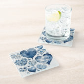 Dessous-de-verre En Verre Coeurs en Delft Blue (Incliné)