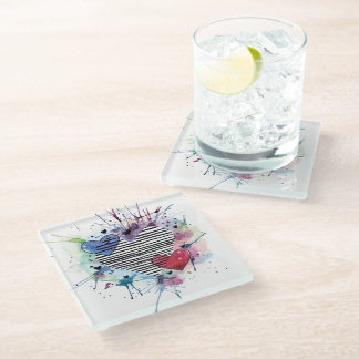 Dessous-de-verre En Verre Coeurs Et Lavages Dans L'Aquarelle