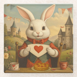 Dessous-de-verre En Verre Cœurs Fantaisistes de Lapin Blanc Enchantant le Pa